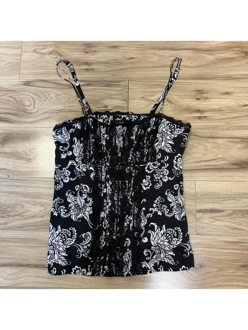 White House Black Market 100% Silk Lace Trim Floral Cami Tank Top Whimsigoth M